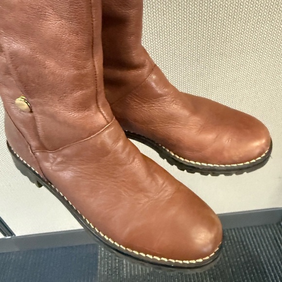 Michael Kors Tall Brown Leather Riding Boots Faux Fur Lined Snap Up Size 6 ½ M - Picture 11 of 16